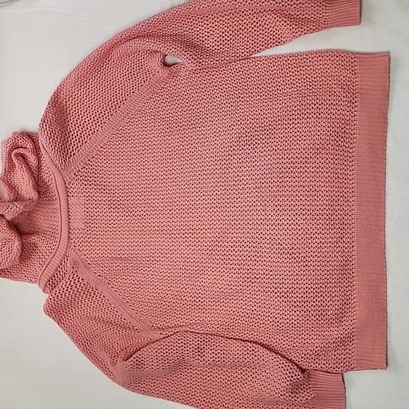 Shirt 469 Large Crochet Pink Linen/Cotton Hooded Kangaroo Pocket Pullover - Picture 6 of 8